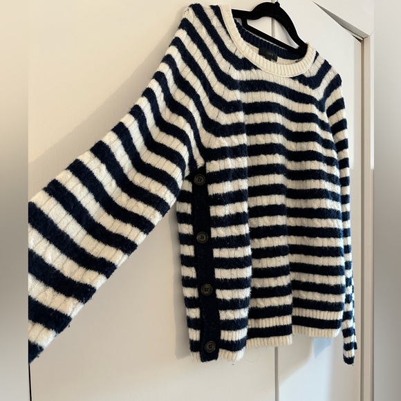 J.Crew Navy and White Striped Cableknit Sweater - Picture 2 of 6